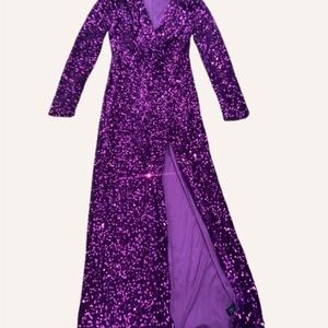 Fashion Nova Purple Sequin Long Sleeve Dress